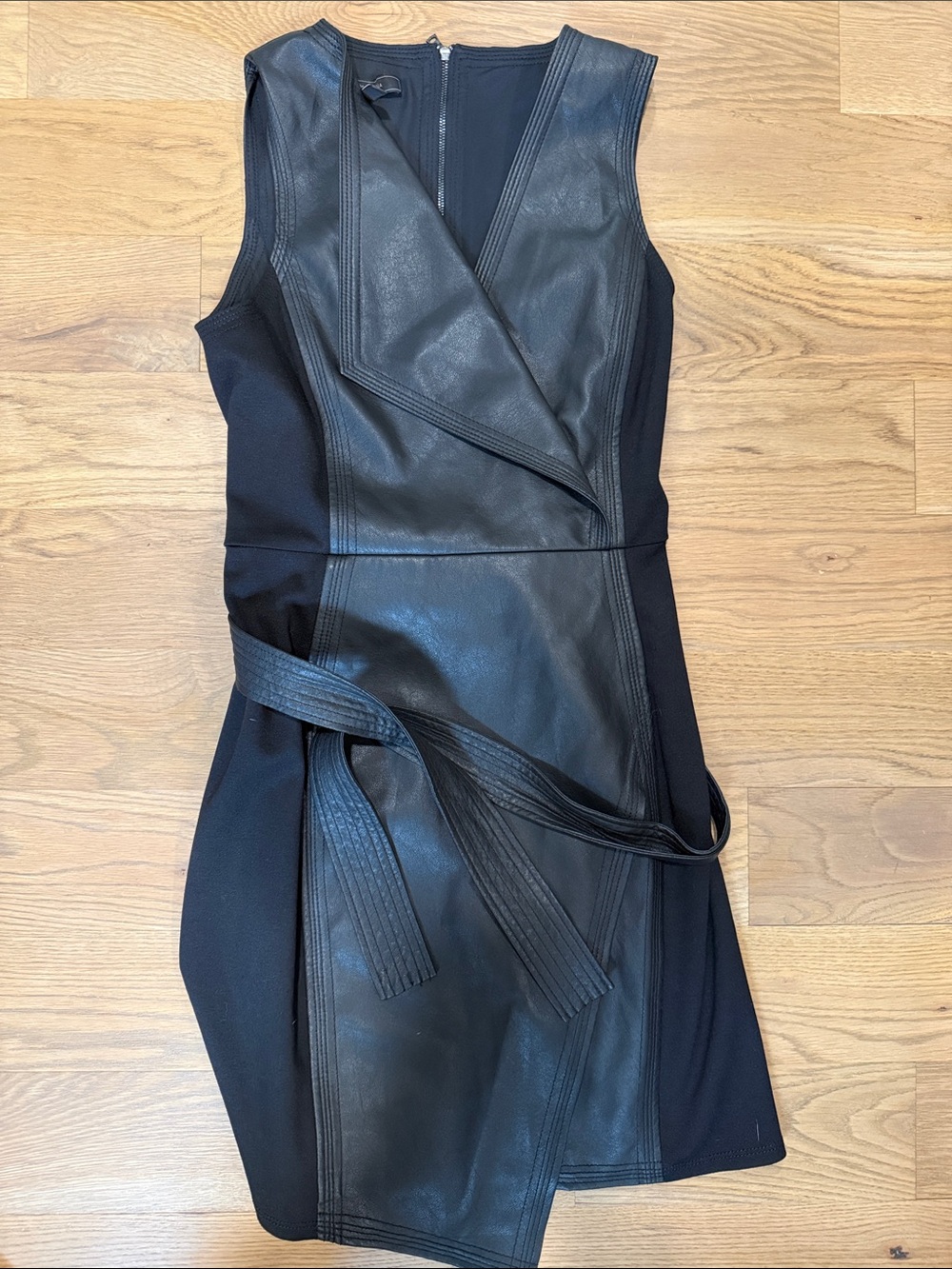 BCBGMaxAzria Black Faux Leather Wrap Mini Dress